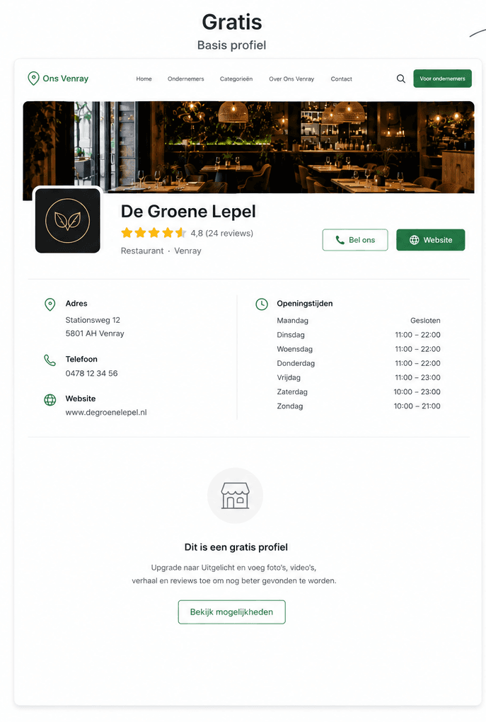 Voorbeeld van een gratis profiel op Ons Venray